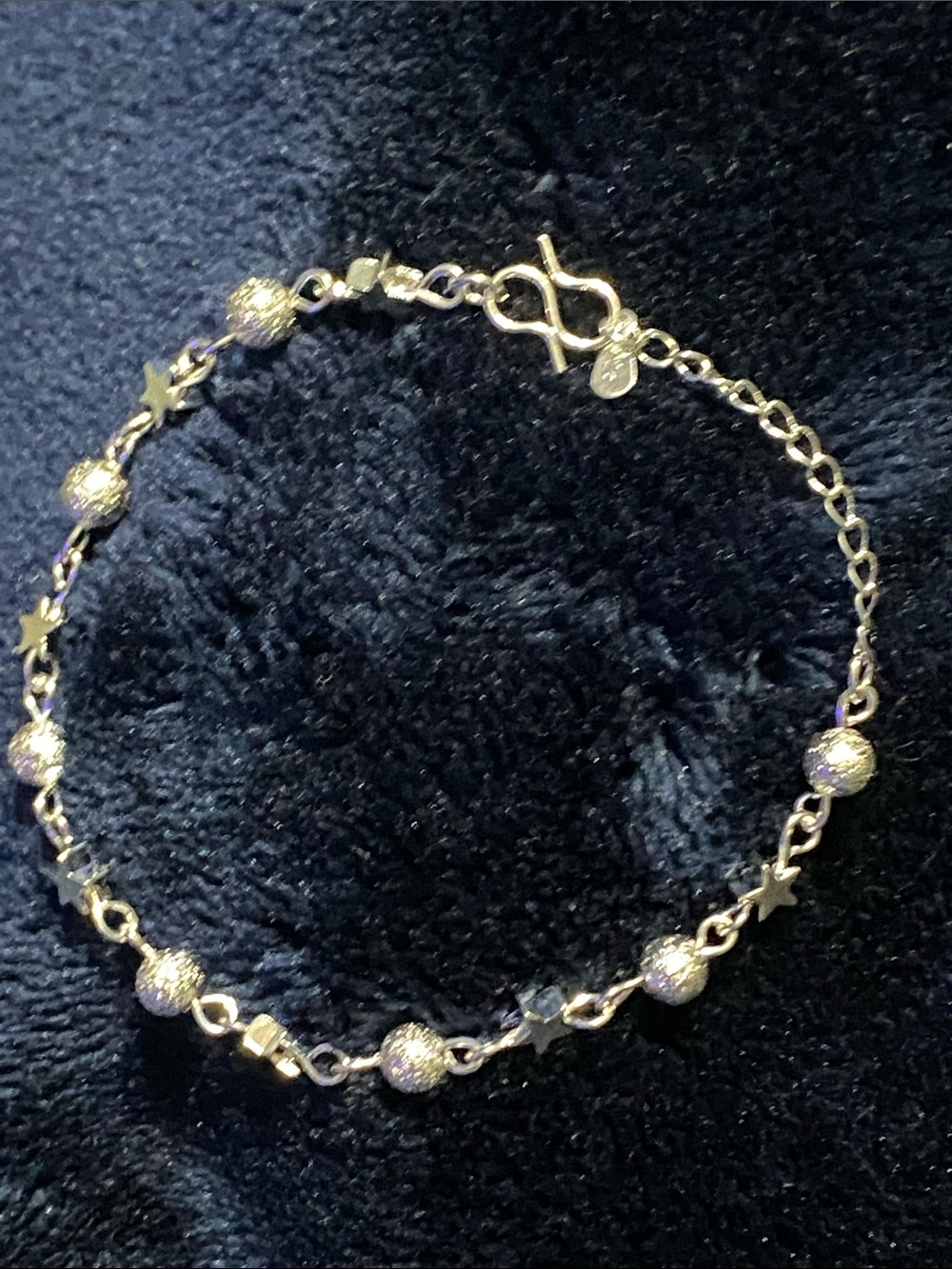 .925 Sterling Silver Star & Textured Bead Women’s Bracelet